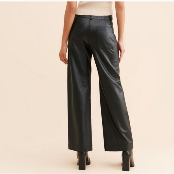 Anthropologie Maeve the Colette Cropped Wide-Leg Faux Leather Pants Black Sz 31 - Picture 7 of 7